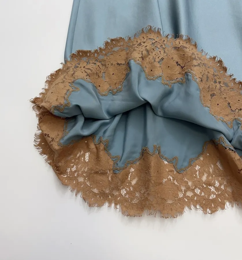 Light Blue Brown-Lace Sleeveless Maxi Dress in Light Blue, product view 12
