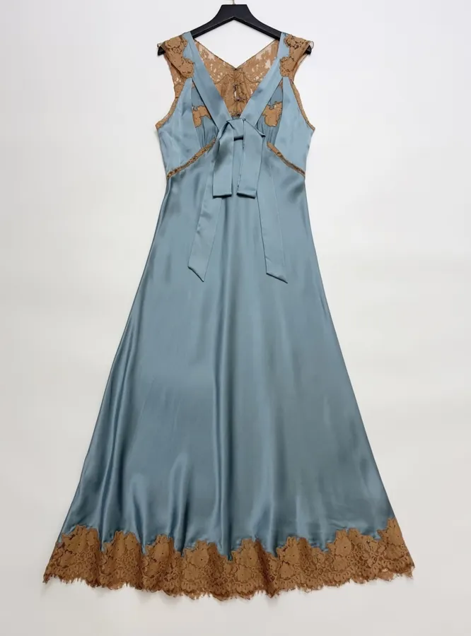 Light Blue Brown-Lace Sleeveless Maxi Dress in Light Blue, product view 16