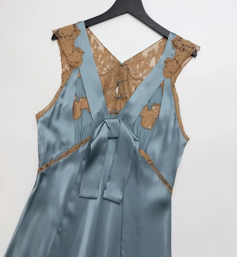 Light Blue Brown-Lace Sleeveless Maxi Dress in Light Blue, product view 17