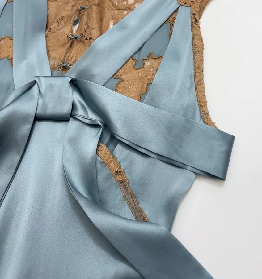 Light Blue Brown-Lace Sleeveless Maxi Dress in Light Blue, product view 18