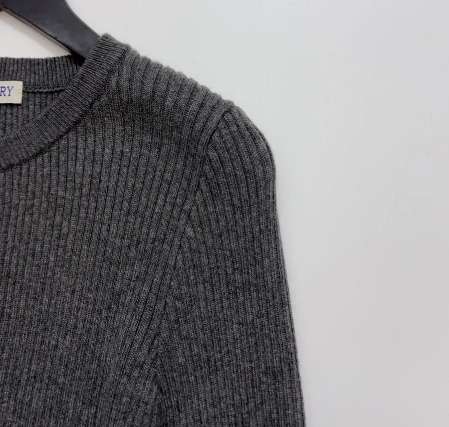Retro Gray Vertical-Striped Knitted Cardigan Elegant Round-Neck Stretchy Slim-Fit Wool Top in Gray, product view 03