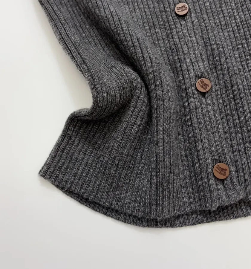 Retro Gray Vertical-Striped Knitted Cardigan Elegant Round-Neck Stretchy Slim-Fit Wool Top in Gray, product view 08