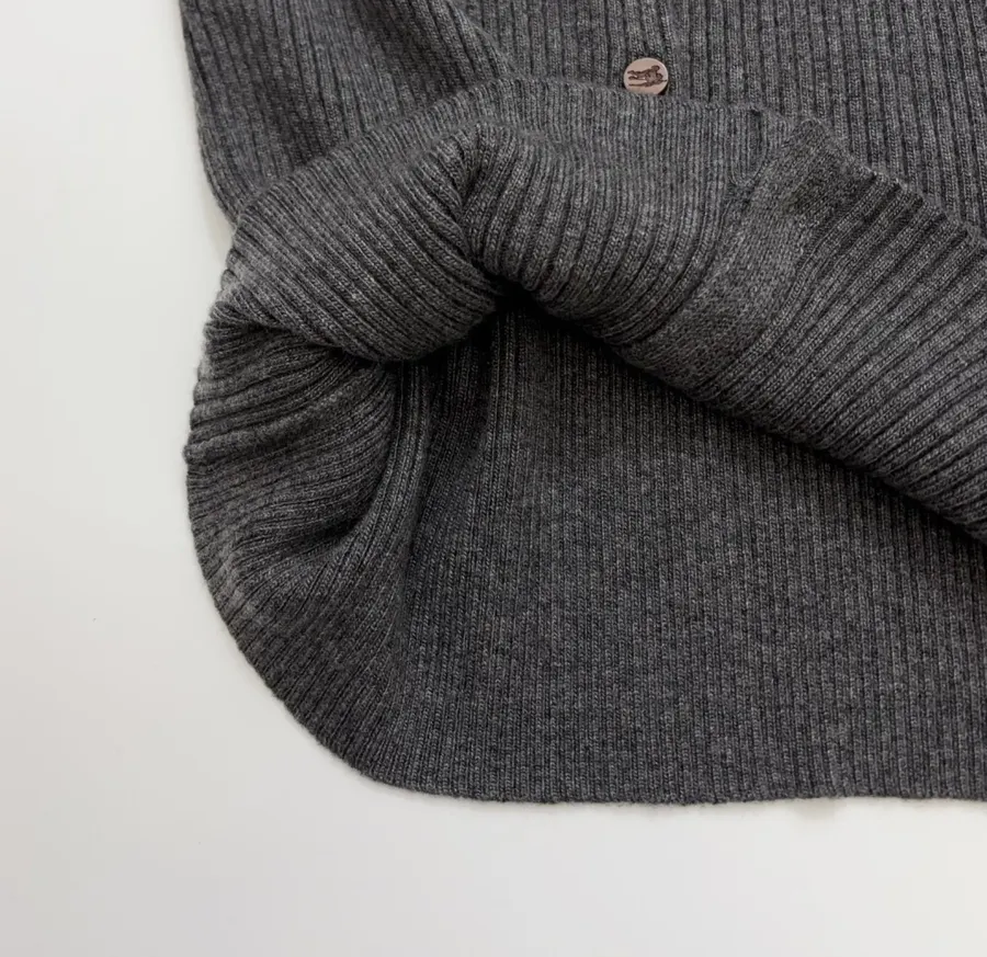 Retro Gray Vertical-Striped Knitted Cardigan Elegant Round-Neck Stretchy Slim-Fit Wool Top in Gray, product view 09