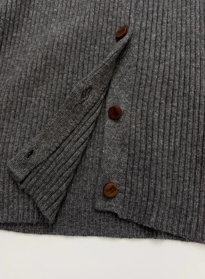 Retro Gray Vertical-Striped Knitted Cardigan Elegant Round-Neck Stretchy Slim-Fit Wool Top in Gray, product view 10