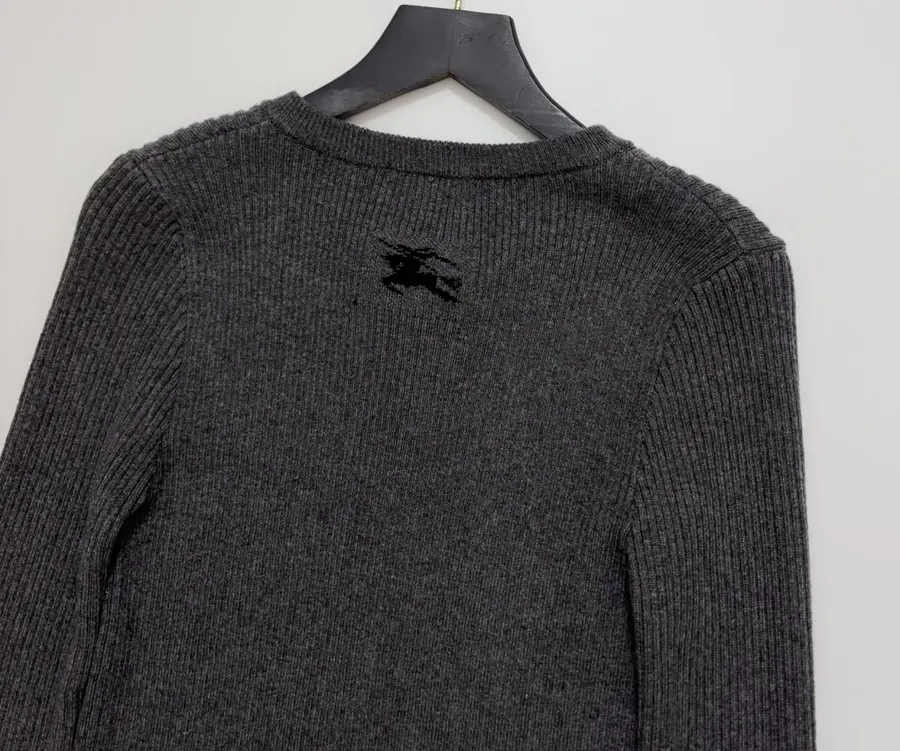 Retro Gray Vertical-Striped Knitted Cardigan Elegant Round-Neck Stretchy Slim-Fit Wool Top in Gray, product view 12