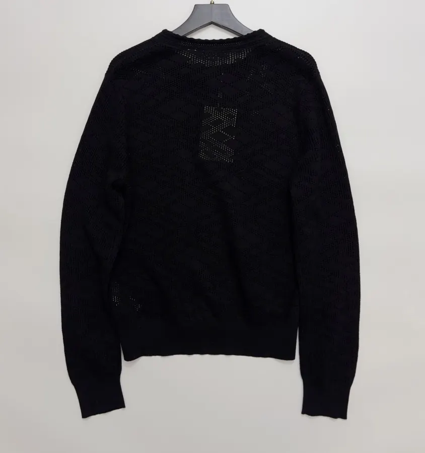 Black Jacquard Hollow-Out Crew-Neck Knitted Cardigan in Black, product view 12