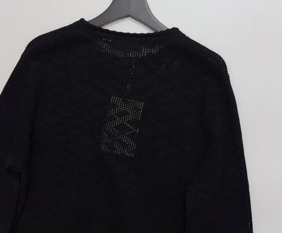 Black Jacquard Hollow-Out Crew-Neck Knitted Cardigan in Black, product view 13