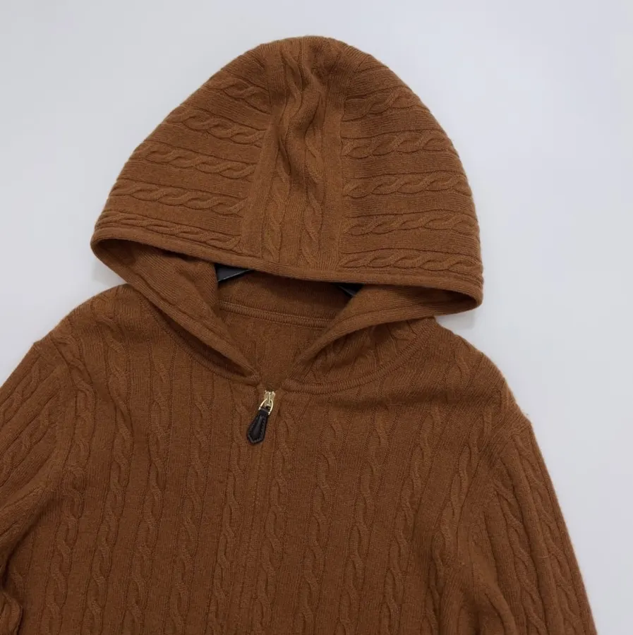 Sweater Cardigan with Cable-Knit Pattern in Rust, product view 02