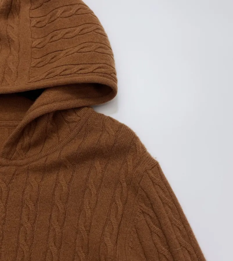 Sweater Cardigan with Cable-Knit Pattern in Rust, product view 03