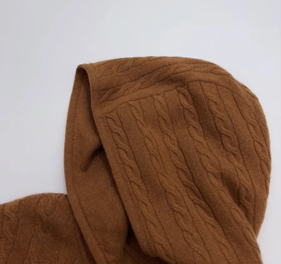 Sweater Cardigan with Cable-Knit Pattern in Rust, product view 04