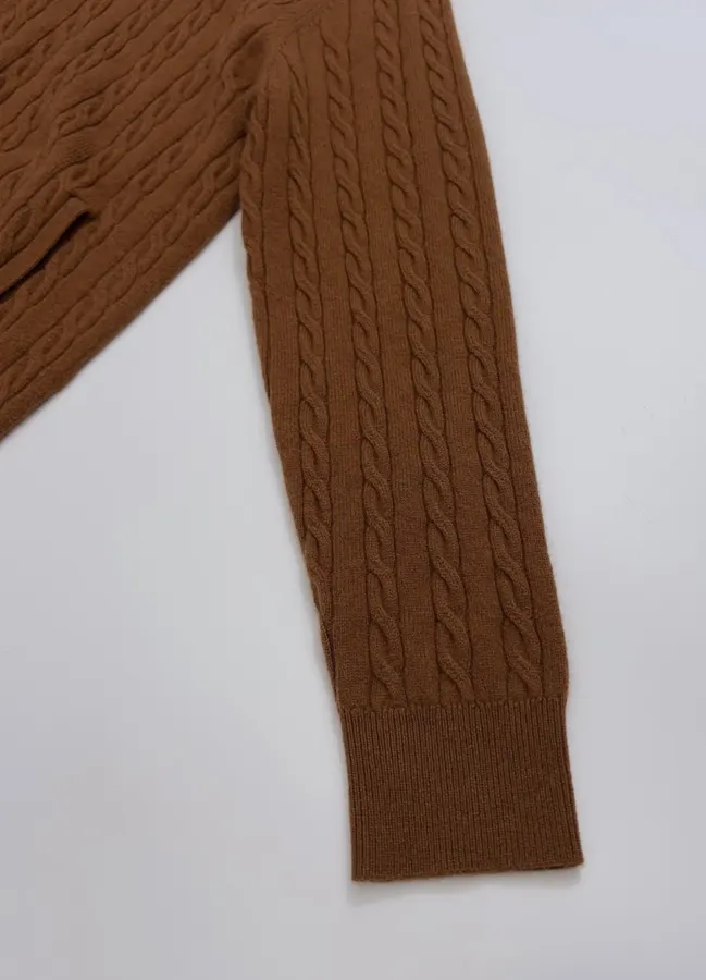 Sweater Cardigan with Cable-Knit Pattern in Rust, product view 06