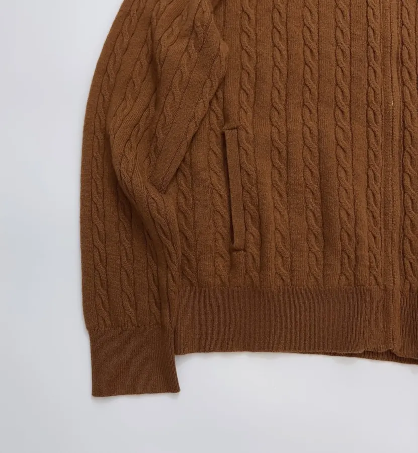 Sweater Cardigan with Cable-Knit Pattern in Rust, product view 08