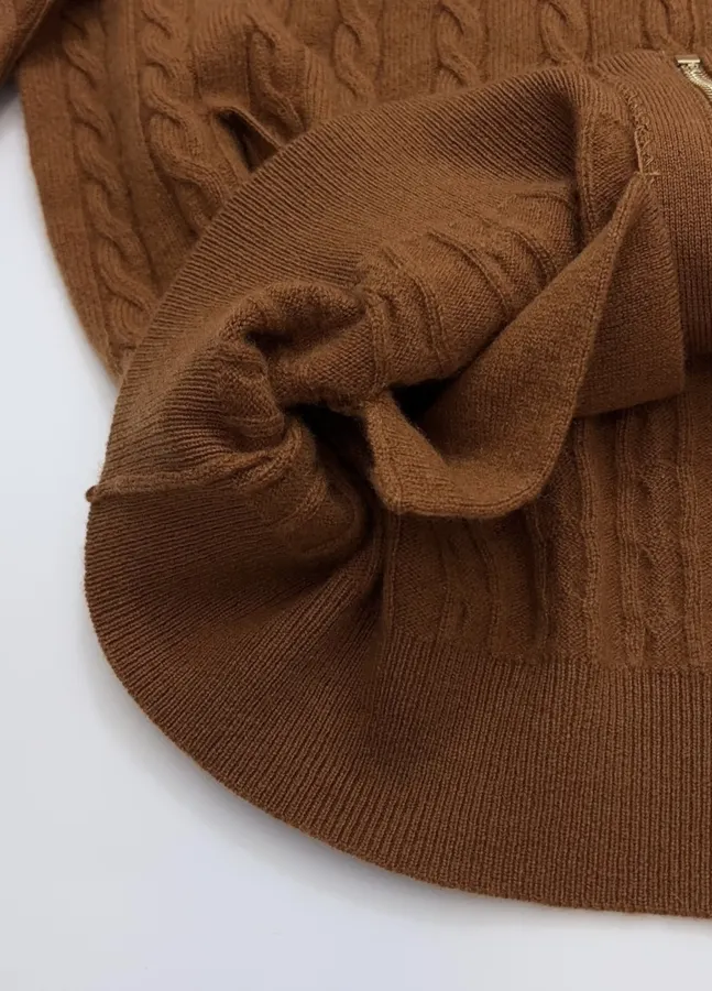 Sweater Cardigan with Cable-Knit Pattern in Rust, product view 09