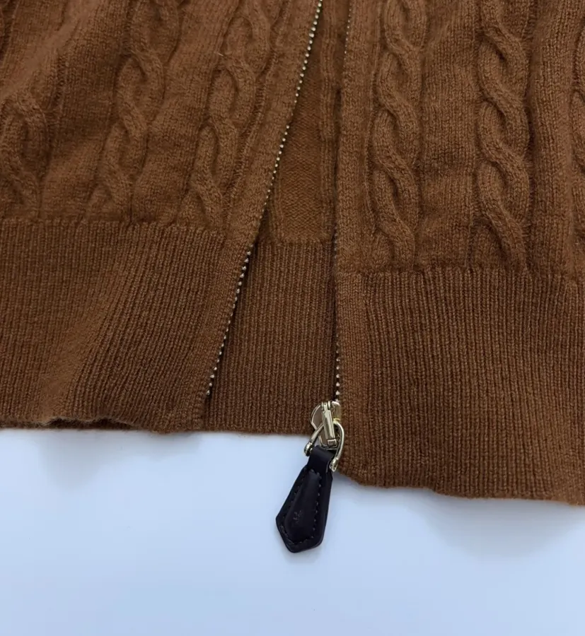Sweater Cardigan with Cable-Knit Pattern in Rust, product view 12