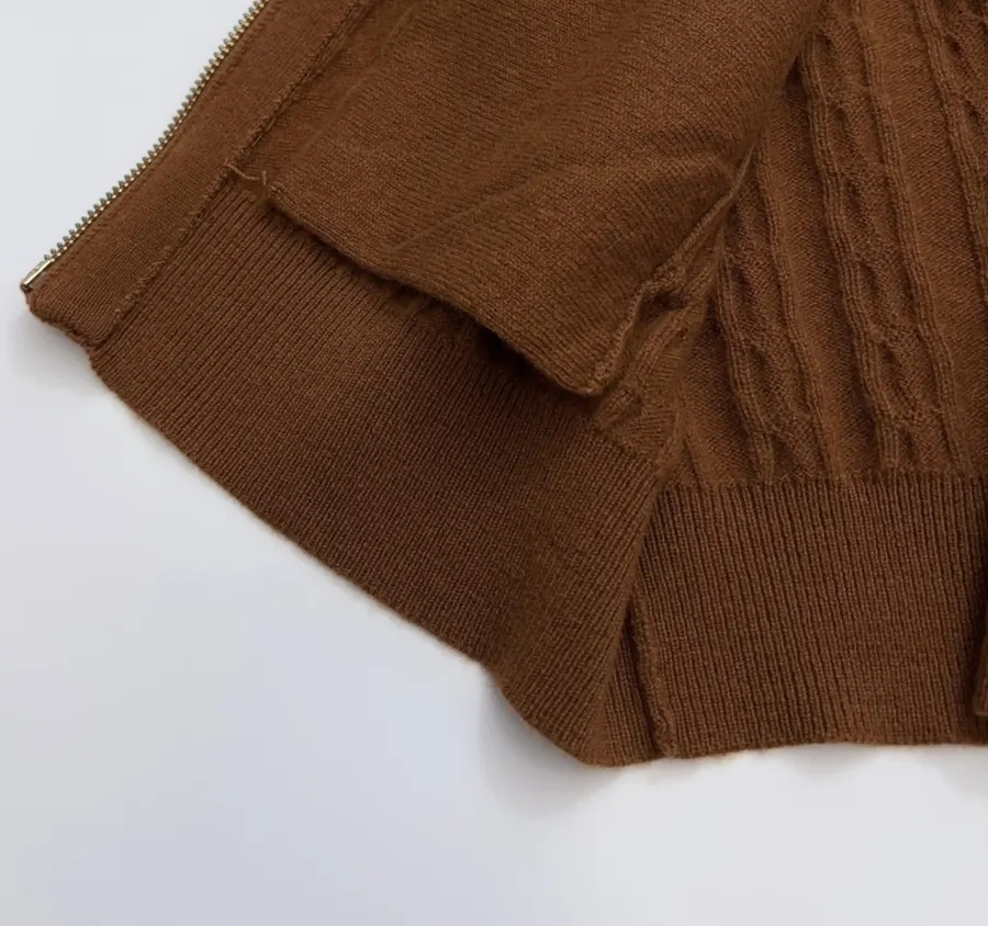 Sweater Cardigan with Cable-Knit Pattern in Rust, product view 13