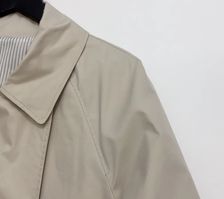 Cotton-Blend Short Double-Breasted Trench Coat Outerwear in Oatmeal, product view 04