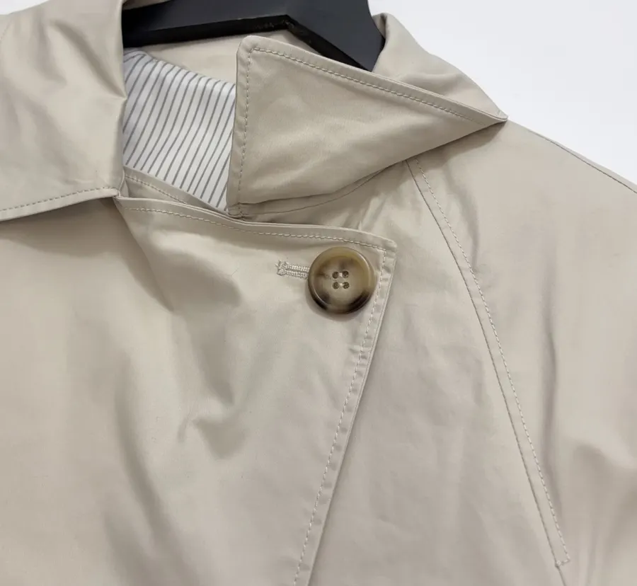 Cotton-Blend Short Double-Breasted Trench Coat Outerwear in Oatmeal, product view 05