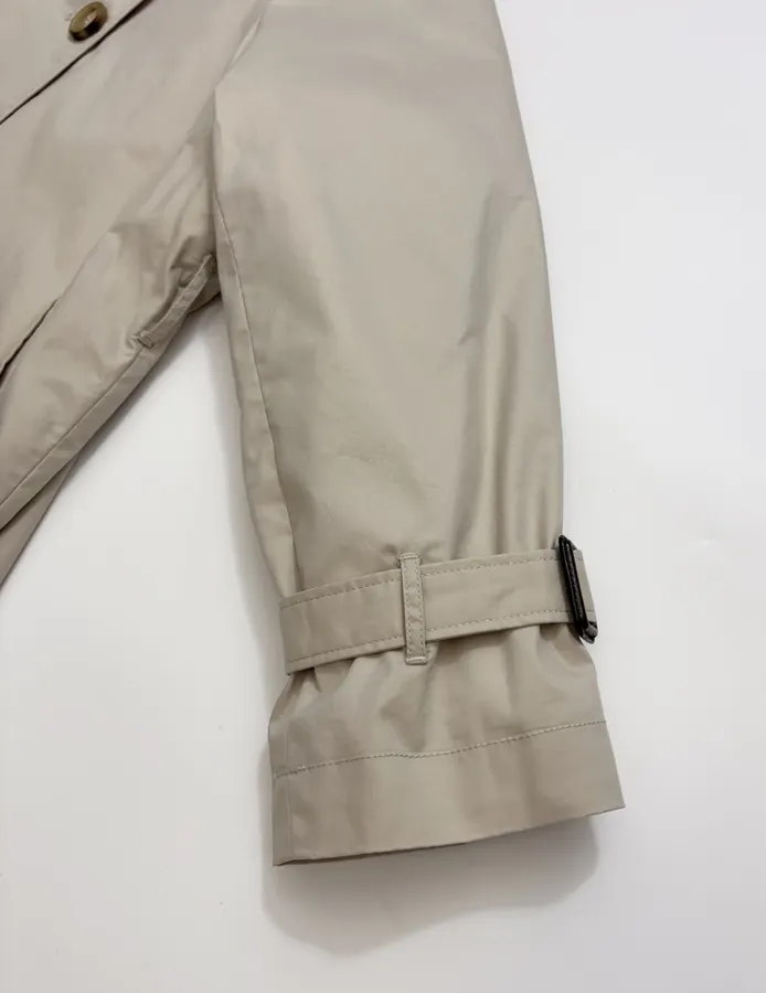 Cotton-Blend Short Double-Breasted Trench Coat Outerwear in Oatmeal, product view 06