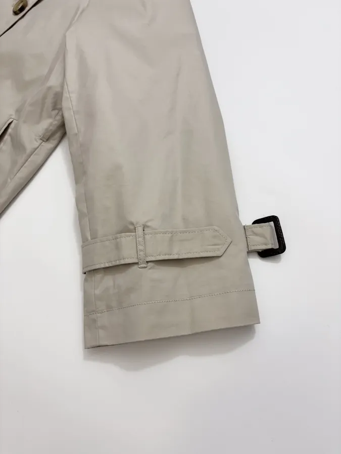 Cotton-Blend Short Double-Breasted Trench Coat Outerwear in Oatmeal, product view 07