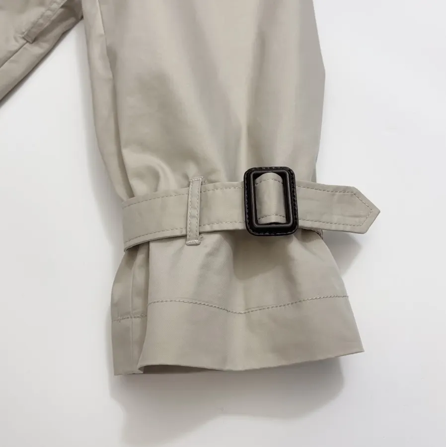 Cotton-Blend Short Double-Breasted Trench Coat Outerwear in Oatmeal, product view 08