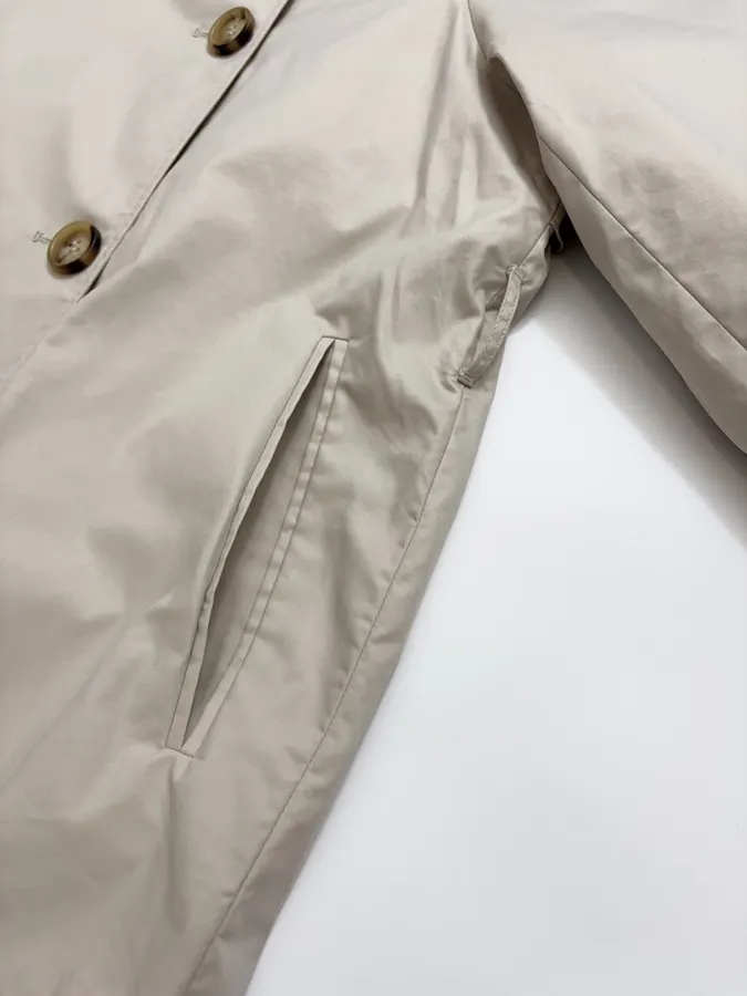 Cotton-Blend Short Double-Breasted Trench Coat Outerwear in Oatmeal, product view 09