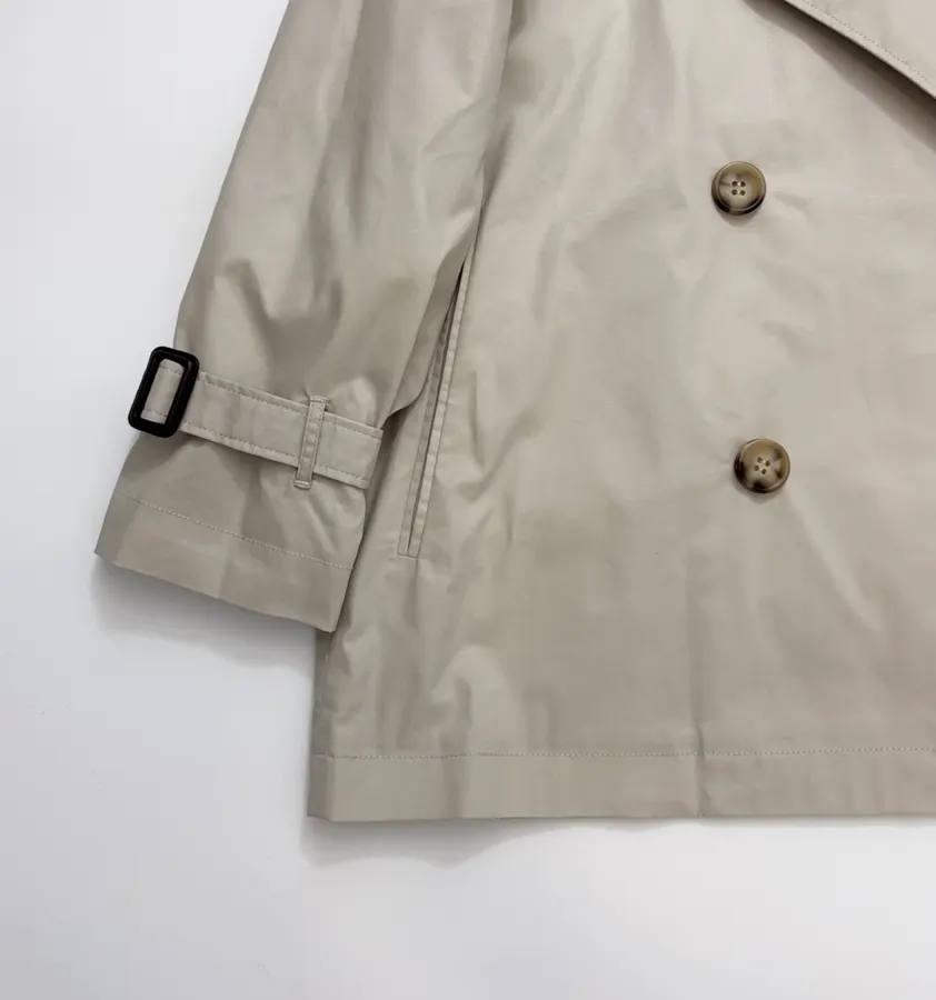 Cotton-Blend Short Double-Breasted Trench Coat Outerwear in Oatmeal, product view 10
