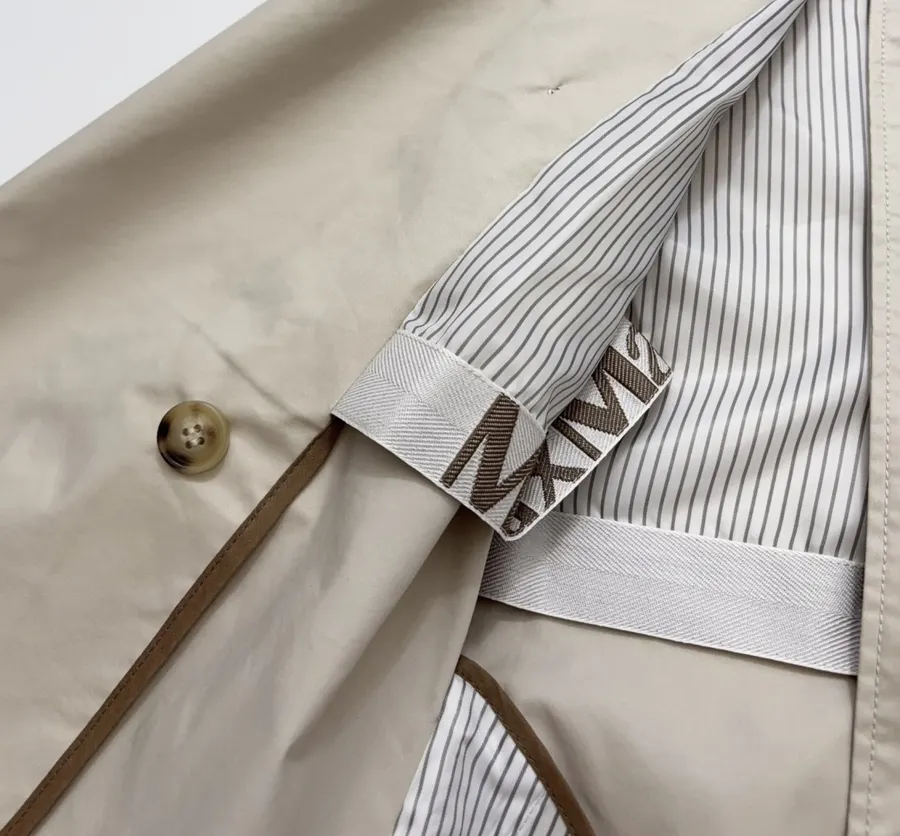 Cotton-Blend Short Double-Breasted Trench Coat Outerwear in Oatmeal, product view 11