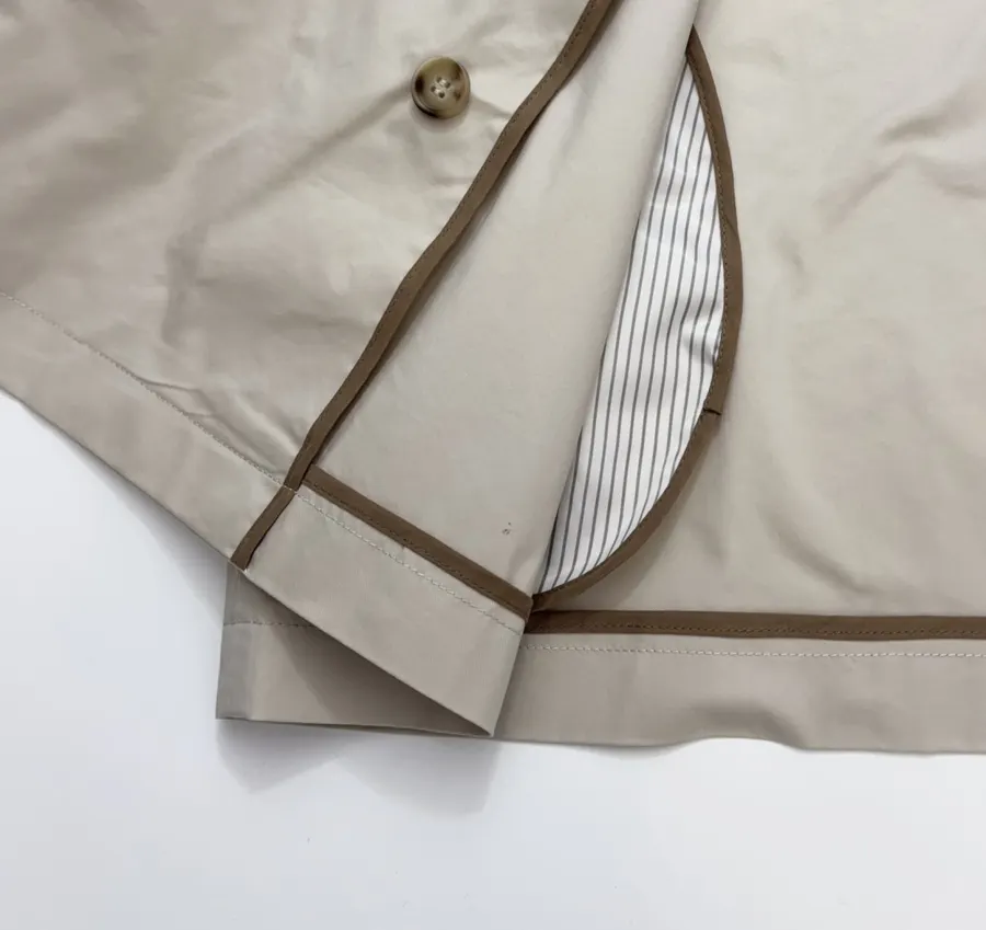 Cotton-Blend Short Double-Breasted Trench Coat Outerwear in Oatmeal, product view 12