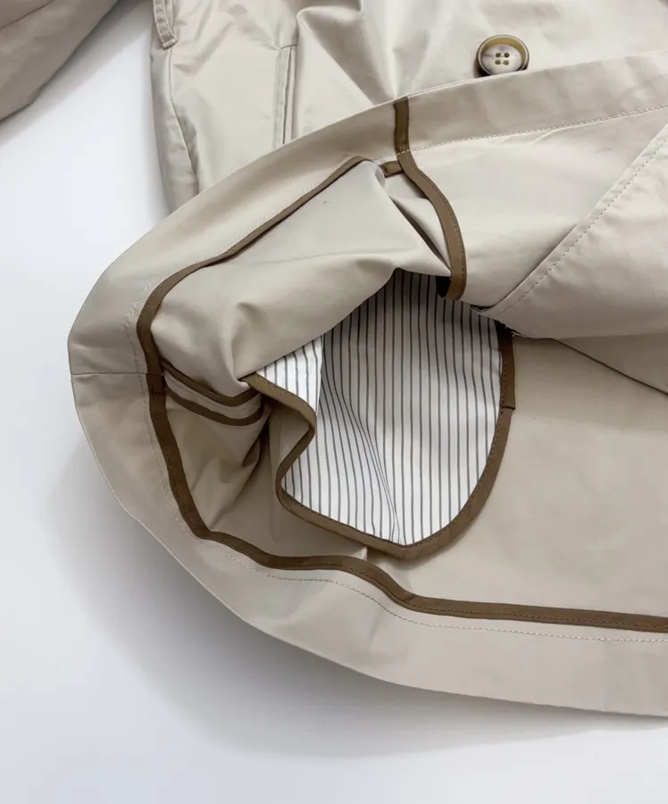 Cotton-Blend Short Double-Breasted Trench Coat Outerwear in Oatmeal, product view 13