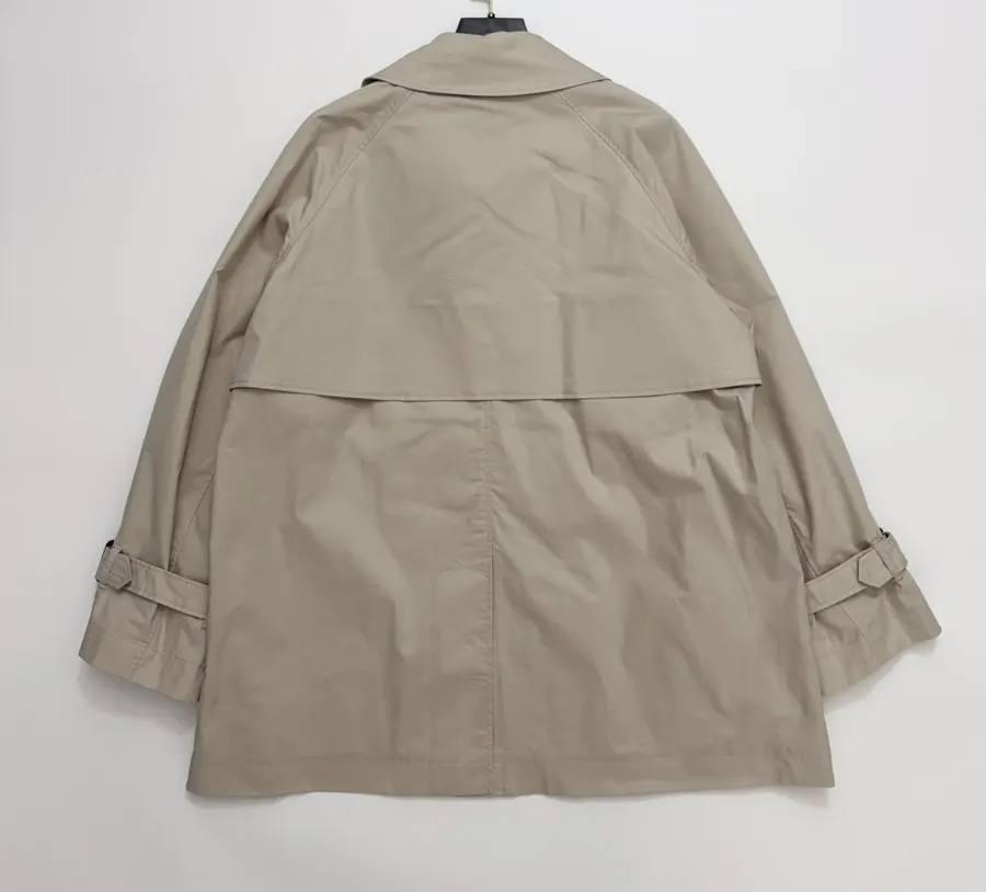 Cotton-Blend Short Double-Breasted Trench Coat Outerwear in Oatmeal, product view 15