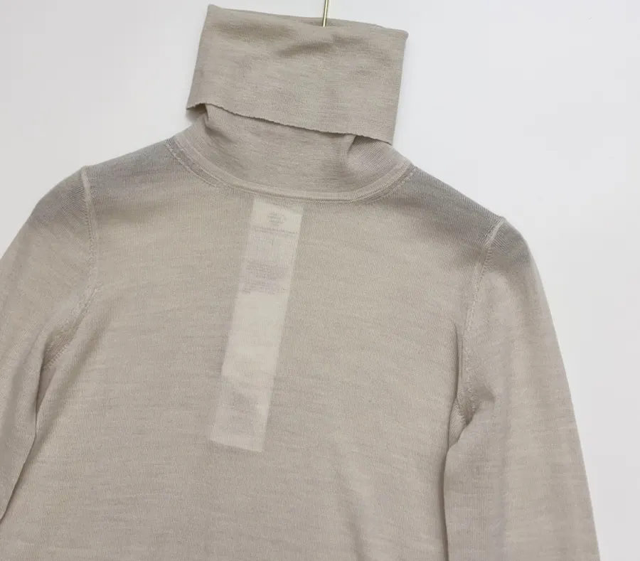 Solid-Color Wool High-Neck Base Layer Sweater in Light Gray, product view 02