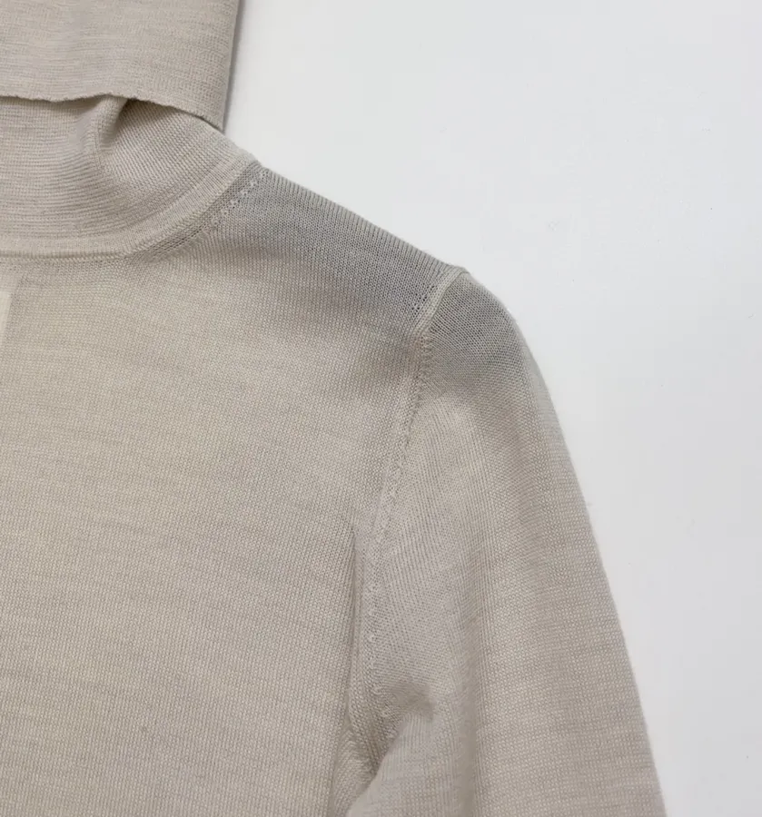 Solid-Color Wool High-Neck Base Layer Sweater in Light Gray, product view 03