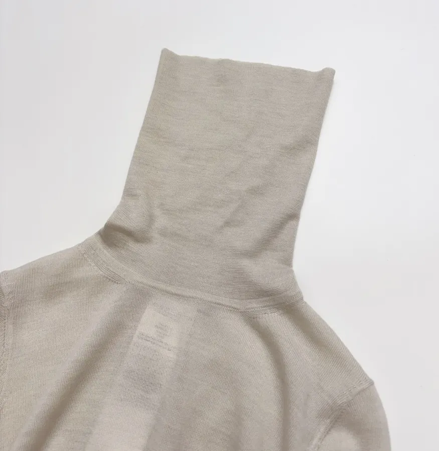 Solid-Color Wool High-Neck Base Layer Sweater in Light Gray, product view 14