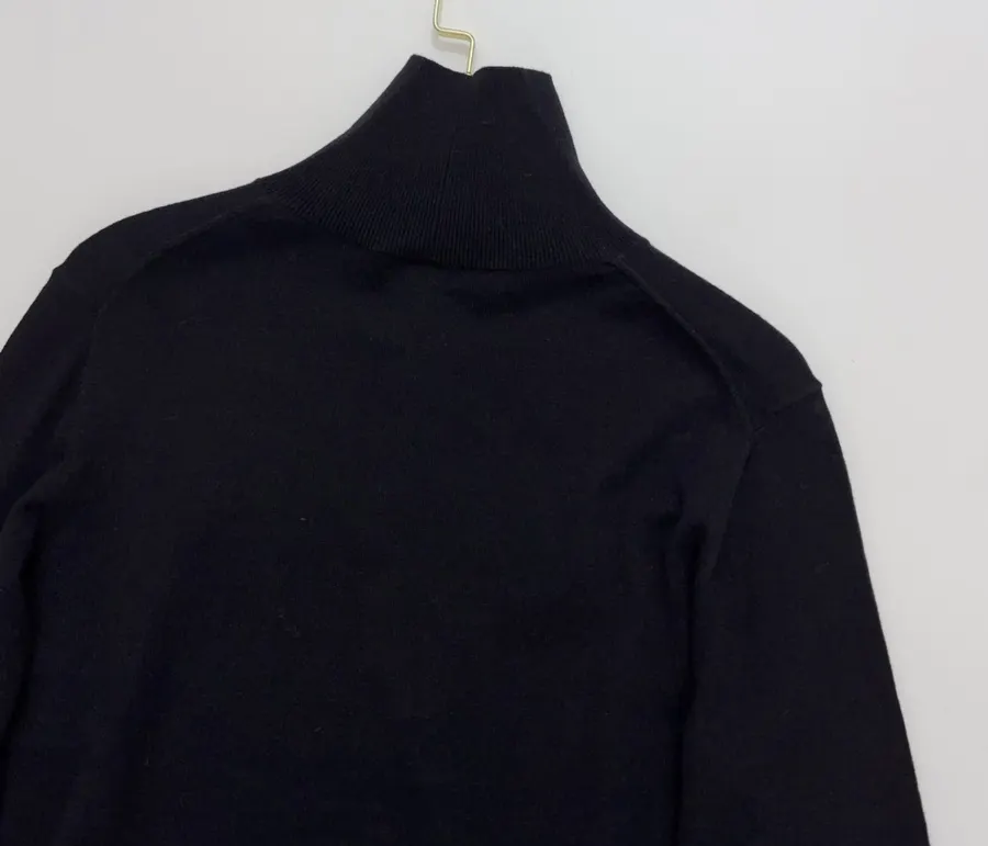 Solid-Color High-Neck Cashmere Base Layer Top in Navy, product view 11