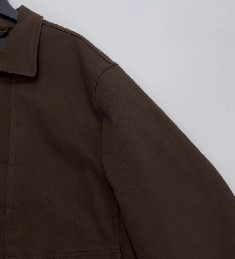 Jacket with Turn-Down Collar, Large Pockets, Loose Fit, Washed Cotton Casual Short Coat in Chocolate Brown, product view 07