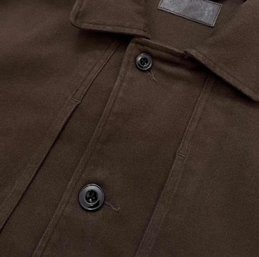Jacket with Turn-Down Collar, Large Pockets, Loose Fit, Washed Cotton Casual Short Coat in Chocolate Brown, product view 08