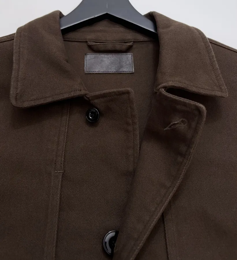Jacket with Turn-Down Collar, Large Pockets, Loose Fit, Washed Cotton Casual Short Coat in Chocolate Brown, product view 09