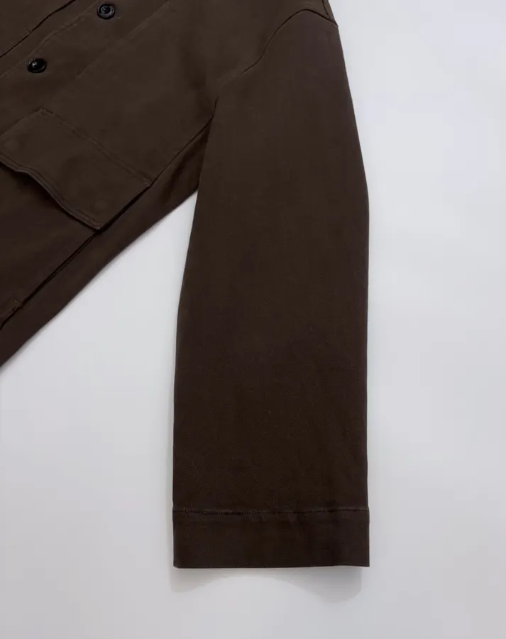 Jacket with Turn-Down Collar, Large Pockets, Loose Fit, Washed Cotton Casual Short Coat in Chocolate Brown, product view 10