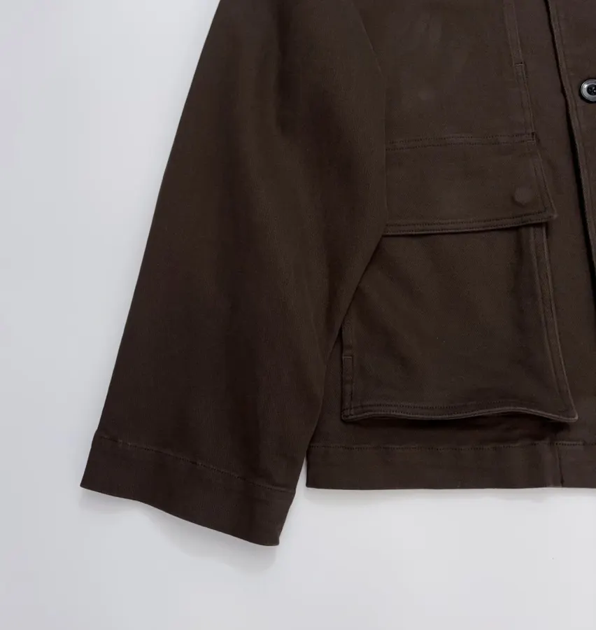 Jacket with Turn-Down Collar, Large Pockets, Loose Fit, Washed Cotton Casual Short Coat in Chocolate Brown, product view 12