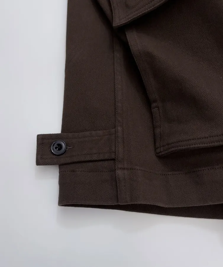Jacket with Turn-Down Collar, Large Pockets, Loose Fit, Washed Cotton Casual Short Coat in Chocolate Brown, product view 13