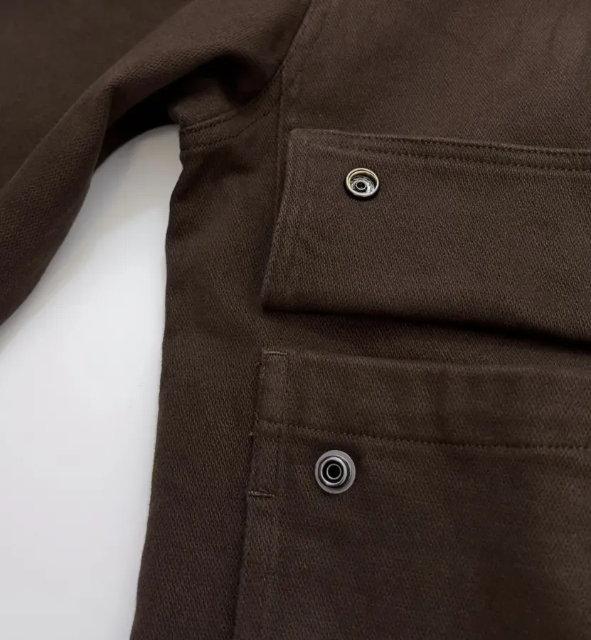 Jacket with Turn-Down Collar, Large Pockets, Loose Fit, Washed Cotton Casual Short Coat in Chocolate Brown, product view 14