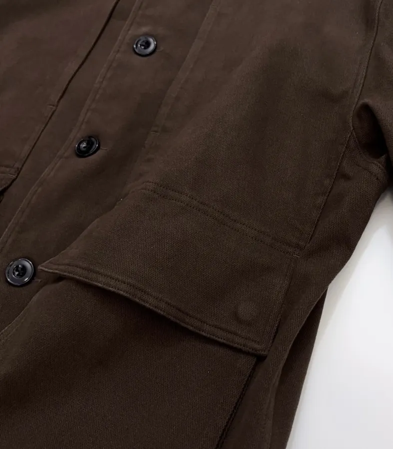 Jacket with Turn-Down Collar, Large Pockets, Loose Fit, Washed Cotton Casual Short Coat in Chocolate Brown, product view 17