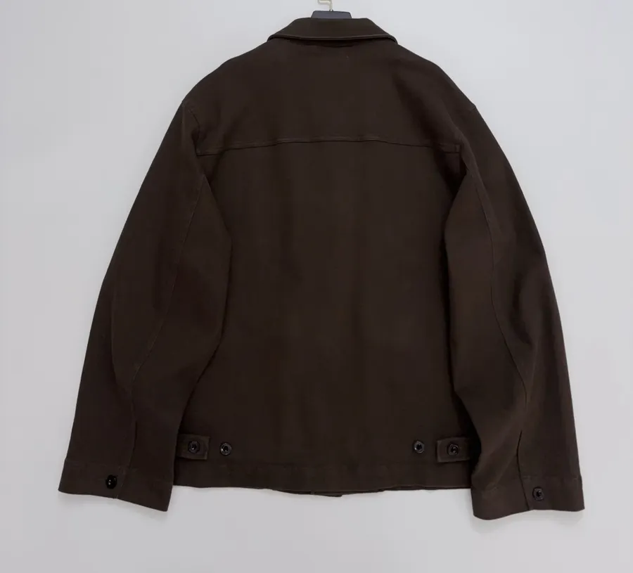 Jacket with Turn-Down Collar, Large Pockets, Loose Fit, Washed Cotton Casual Short Coat in Chocolate Brown, product view 20