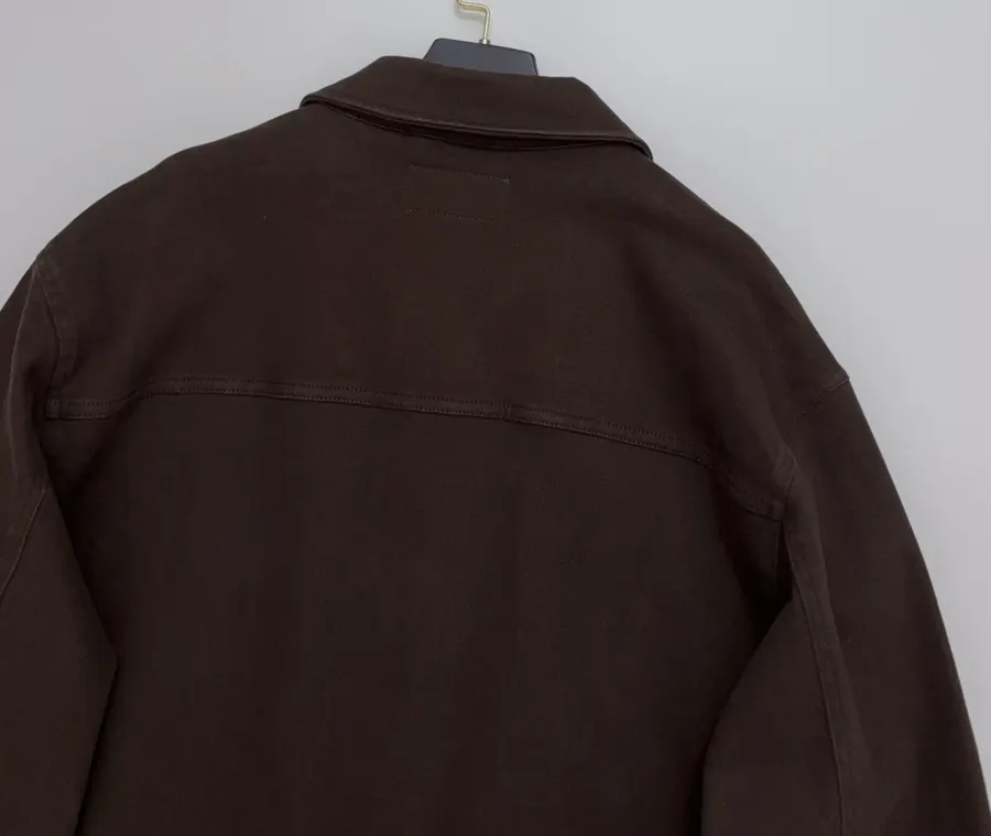 Jacket with Turn-Down Collar, Large Pockets, Loose Fit, Washed Cotton Casual Short Coat in Chocolate Brown, product view 21