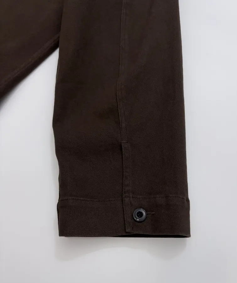 Jacket with Turn-Down Collar, Large Pockets, Loose Fit, Washed Cotton Casual Short Coat in Chocolate Brown, product view 22