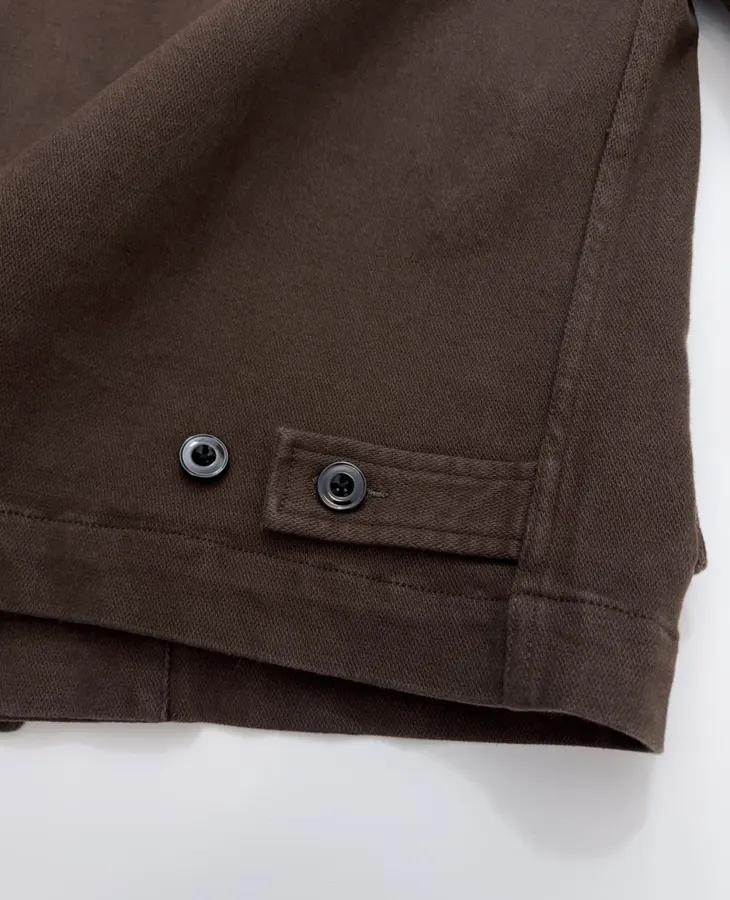 Jacket with Turn-Down Collar, Large Pockets, Loose Fit, Washed Cotton Casual Short Coat in Chocolate Brown, product view 23