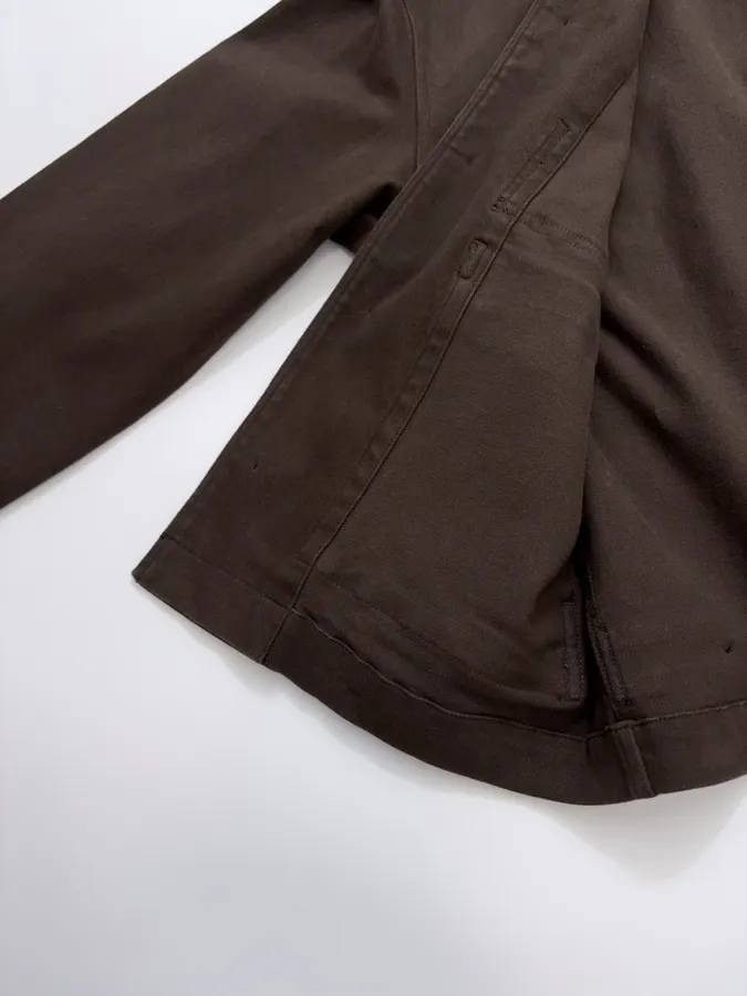 Jacket with Turn-Down Collar, Large Pockets, Loose Fit, Washed Cotton Casual Short Coat in Chocolate Brown, product view 24