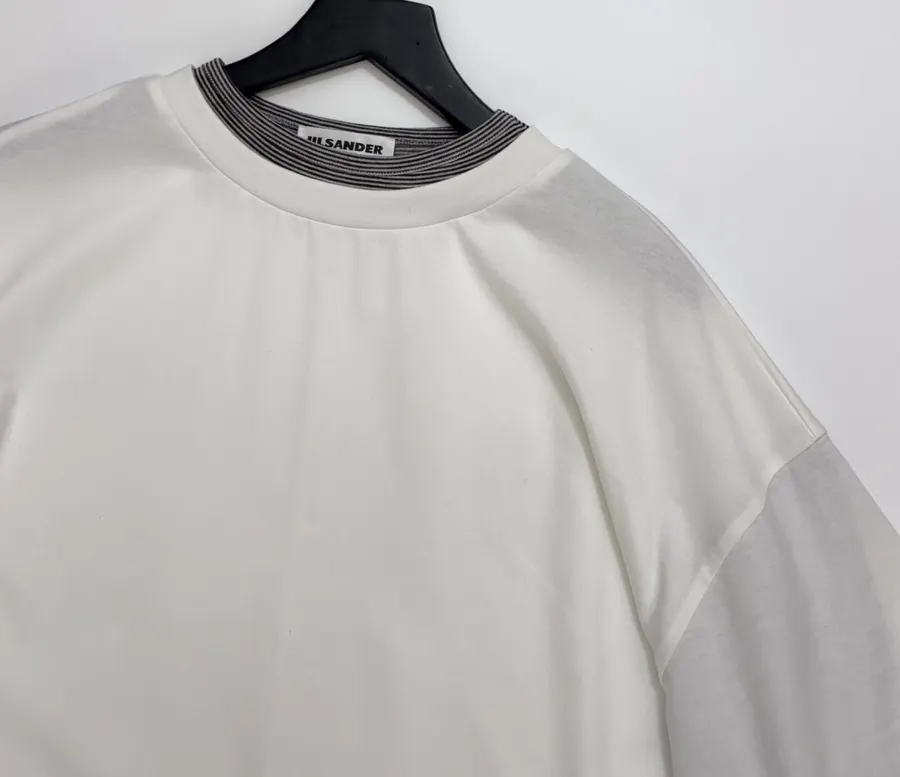 Loose Round-Neck Long-Sleeve T-Shirt, Top in White and Gray, product view 02
