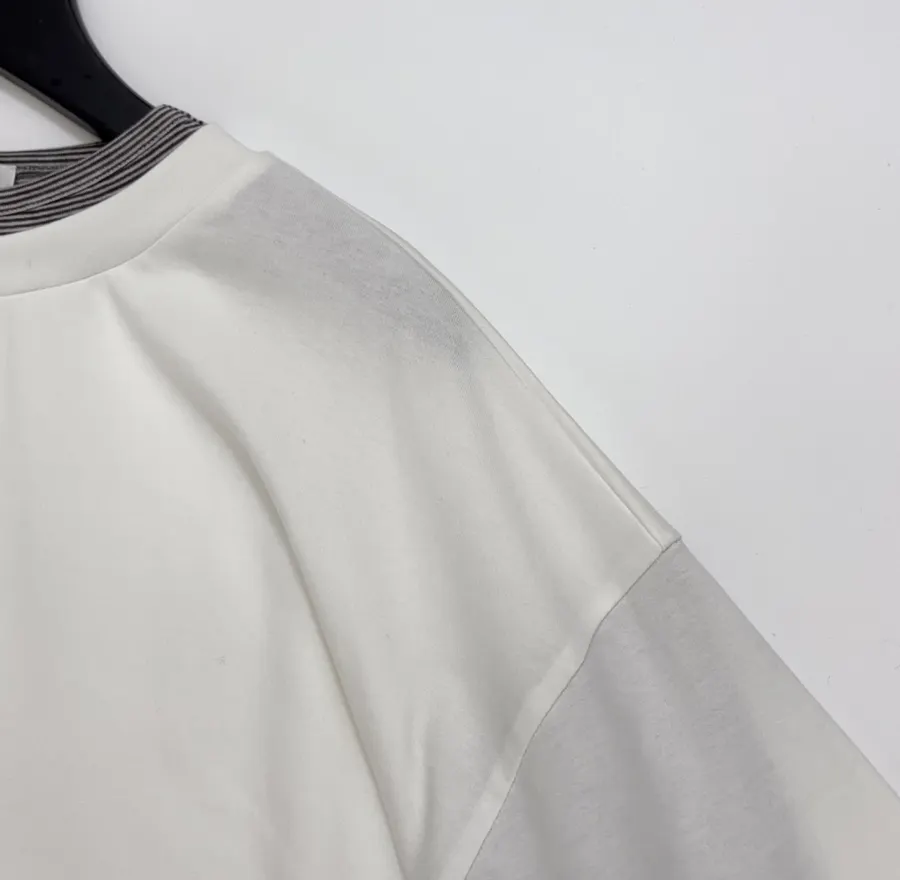 Loose Round-Neck Long-Sleeve T-Shirt, Top in White and Gray, product view 03