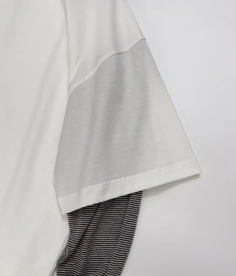 Loose Round-Neck Long-Sleeve T-Shirt, Top in White and Gray, product view 04